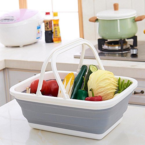 Pawaca Portable Collapsible Basket, Multifunctional Foldable Silicon Dish Tub, Home or Outdoors Storage for Fruit, Vegetables, Snacks, Drinks