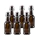 Ilyapa 16oz Amber Glass Beer Bottles for Home Brewing - 6 Pack with Airtight Rubber Seal Flip Caps