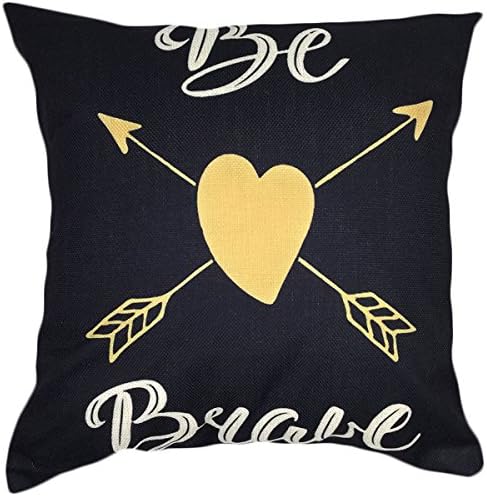 Arundeal Be Brave Heart with Arrows 18 x 18 Inch Cotton Linen Square Throw Pillow Cases Cushion Cover - Black