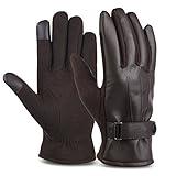 Vbiger Leather Gloves Winter Mittens Touch Screen Gloves For Men, One Size, Brown