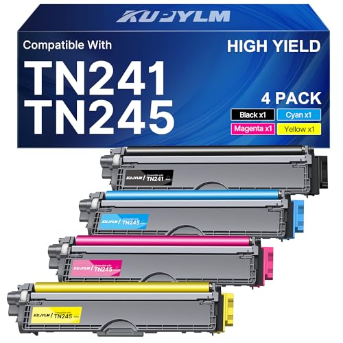 KUPYLM TN241 TN245 Toner Cartridge Compatible with Brother TN-241 TN-245 for MFC-9330CDW DCP-9020CDW MFC-9340CDW HL-3140CW HL-3150CDW MFC-9140CDN HL-3170CDW (Black Cyan Yellow Magenta, Pack of 4)