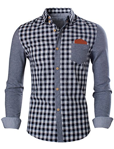 Tom's Ware Mens Trendy Slim Fit Two-toned Checkered Longsleeve Collar Shirt TWCS06-BLACK-US L