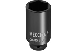 Meccion 1/2 Inch Drive Impact Socket 1-1/8 inch SAE, 6 Point Cr-Mo Deep Impact Socket, 78mm Length