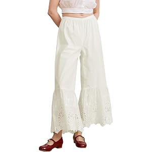 BEAUZSUZSANA 100% Cotton Victorian Bloomers Women Vintage Lace Ruffle Pettipants Under Dresses Sleep Pants