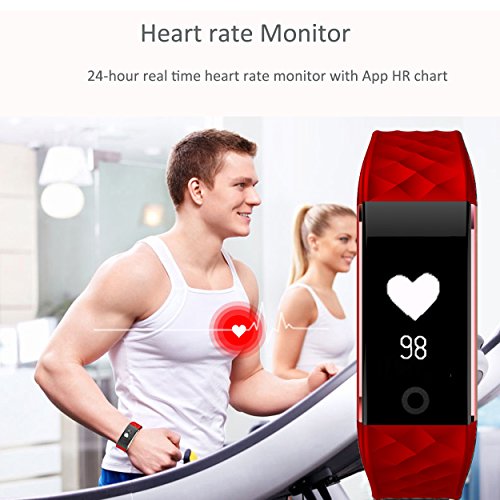 Fitness Tracker,Juboury Heart Rate Activity Tracker Touch Screen Wearable Pedometer Bluetooth Smart Wristand with Sleep Monitor,Steps Counter,Calories Track for Android and IOS Smart Phones(Red) - Thumbnail 4