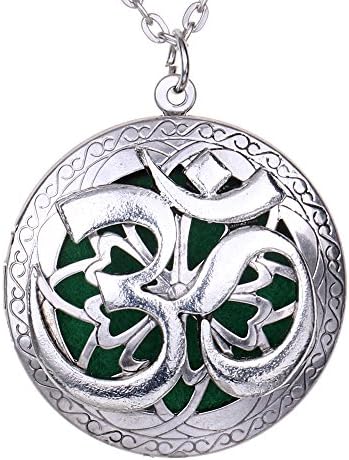 Aroma Locket Essential Oil Diffuser Antique Silver Peace OM Celtics Knots Flower Of Life Pendant Necklace + Bohemia Style Gift Pouch (XSH-537)