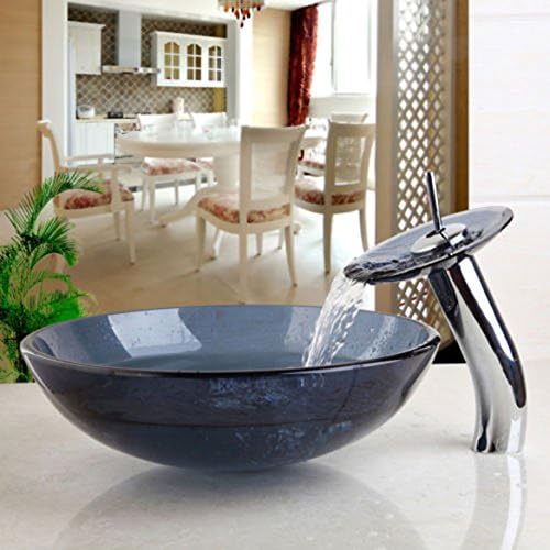 yanksmart US Round Bathroom Tempered Glass Basin kit Vessel Vanity Sink Bowl With Faucet