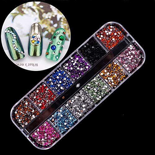 Nail Gems,Colorful Shiny 3D Nail Art Rhinestones Nails Gems Kit (4 Boxes) Multicolor Nails Gem Polish Rivets Studs Double-sided Glue Stickers Nail Arts Clippers Foil Equipment Acrylic