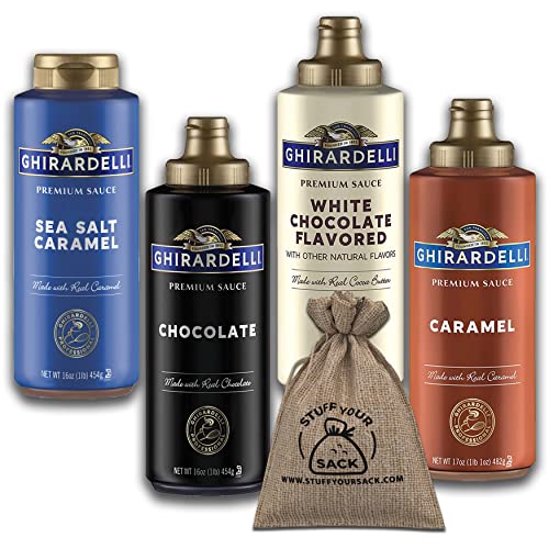 Ghirardelli Sauce Variety Pack 4 Flavors 16 OZ Black Label Chocolate, Caramel, Sea Salt