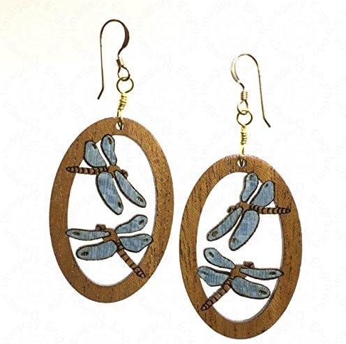 Dragonfly Earrings Wood Inlay 14K Gold Filled Wires