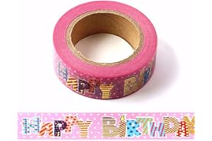 Heart Foil Washi Tape, 5/8" x 393 Inches (15mm*10M), Masking Tape for Scrapbooking DIY Craft Decorative Supplies (Happy Birth