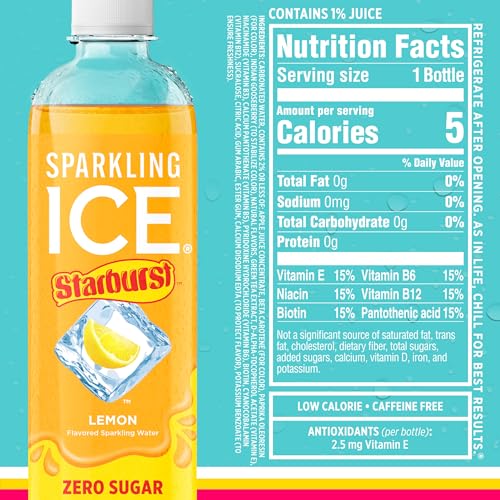 SPARKLING ICE STARBURST VARIETY PACK, ZERO SUGAR FLAVORED SPARKLING WATER, WITH VITAMINS AND ANTIOXIDANTS, LOW CALORIE BEVERAGE, 17 FL OZ, 12 COUNT (CHERRY, STRAWBERRY, LEMON, ORANGE)