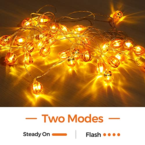 3D Halloween Lichterkette 4.5M 30 LEDs Orange Kürbis Lichterkette Batteriebetrieben LED Wasserdichte Kürbis Lichter Halloween Lichterketten Beleuchtung Dekoration für Weihnachten Party Außen & Innen
