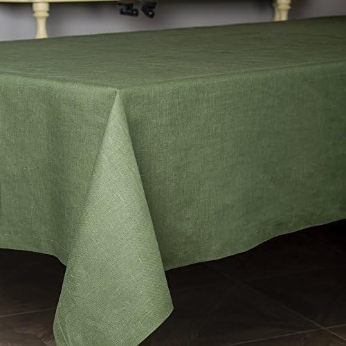 Organic Linen Solid Design Oblong/Rectangle Dinner Table Tablecloth — Green, Terra-Cotta — 63x55 and 94x55 inch— 100% Flax Linen