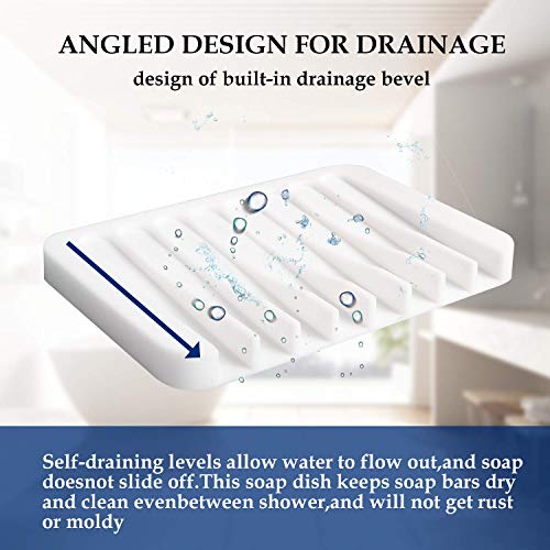 Blasoul Silicone Soap Dish Soap Holder 4PCS White Soap Dish Holder Bathtub Tray Stand Saver Tray Case Rubber Drainer Dishes for Bar Soap Sponge Scrubber Shower Bathroom Kitchen Sink Anti-Slip Design