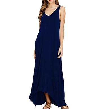 Auifor Damen Schulterfrei Cocktail Party Strand Pure Color Pocket Weste Maxi-Kleid