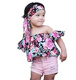 Fashion Baby Girls Off Shoulder Boho Print Floral Multicolor Mother Daughter Matching Blouse + Bow Headband (120cm (5-6T))