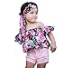 Fashion Baby Girls Off Shoulder Boho Print Floral Multicolor Mother Daughter Matching Blouse + Bow Headband (120cm (5-6T))