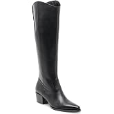 Coutgo Women Knee High Boots Wide Calf Chunky Heel Pointed Toe Zip Boots | 2-inch Block Stacked Low Heel,Cowboy,Closed Toe,Side Zipper,Dressy Casual,Fall Winter Shoes