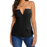 Cicy Bell Womens Strapless Tube Tops Summer Fitted Notched Neck Blazer Vest Business Dressy Casual Suit Vest Tops