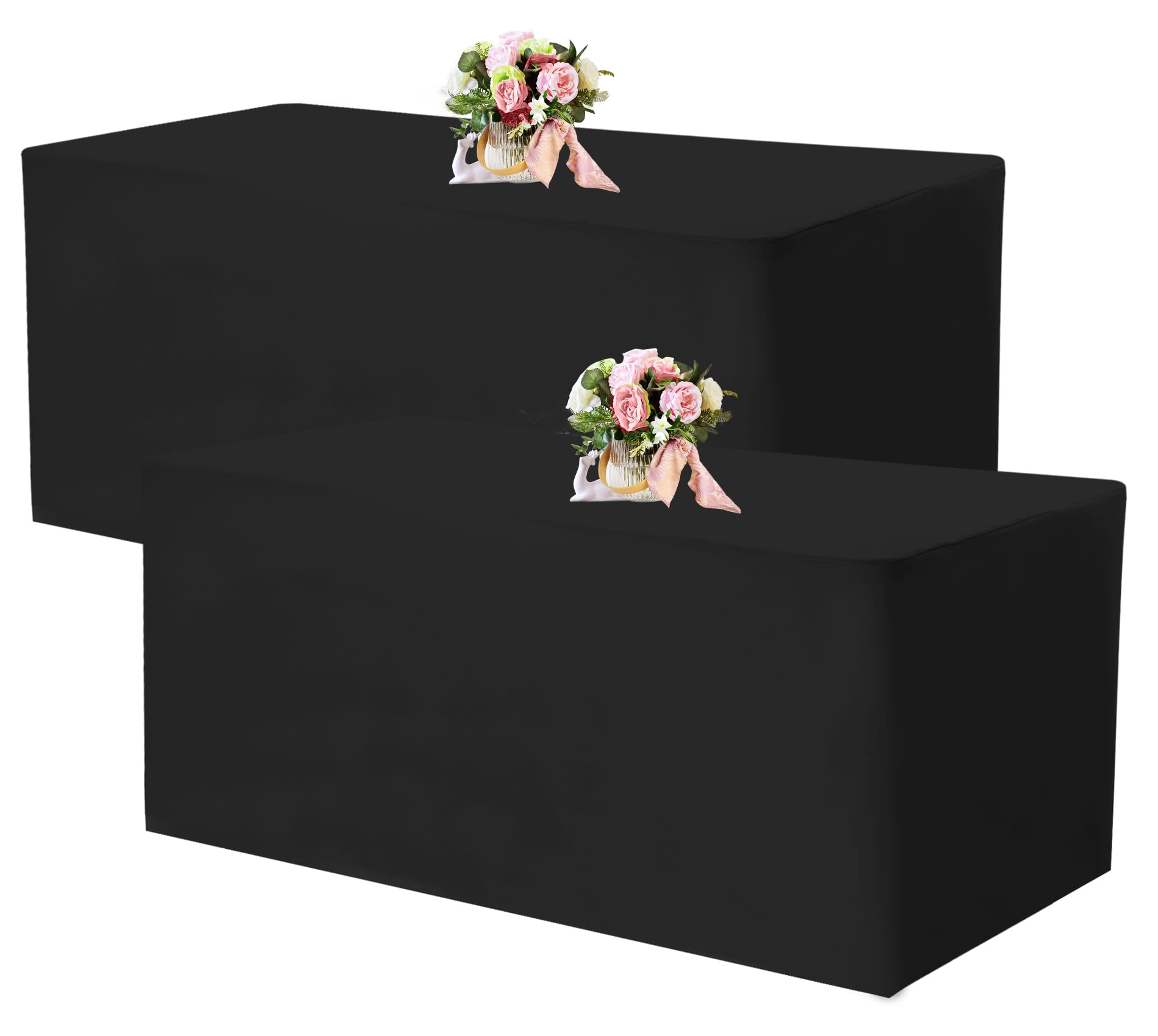 Photo 1 of 2 Pack Fitted Tablecloths 48 x 30 Inch, Rectangle Table Clothes for 4 Foot Tables, Washable Polyester Fabric Table Cover for Parties, Wedding, Banquet, Trade Show (Black, 4FT)