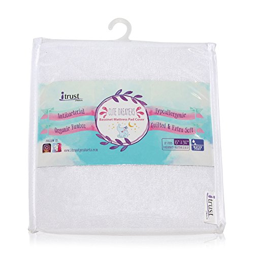 Bassinet Mattress Pad Organic Bamboo Cover - Rectangular, Oval and Halo Mattress Fit (30" x 15") - Breathable Quilted Waterproof Protector - Thumbnail 7
