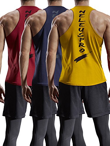 Neleus Men's 3 Pack Mesh Workout Muscle Tank Top,5007,Red,Navy Blue,Yellow,US M,EU L