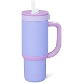 Ello Oasis 18oz Kids Tumbler with Handle & Retracting Straw, 100% Leakproof Reusable Insulated Stainless Steel Cup, Keeps cold for 18 Hours, Cup Holder Friendly, Lavendar Fields