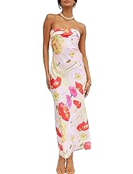Realtix Summer Satin Print Backless Tube Tops Maxi