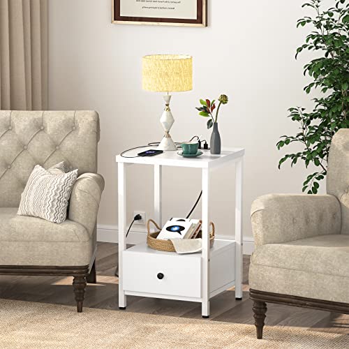 Ecoprsio Nightstand with Charging Station, End Table Side Table with