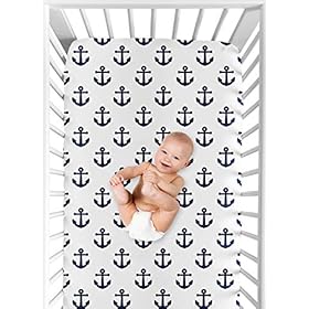 Sweet Jojo Designs Navy Blue White Anchors Boy Girl Fitted Crib Sheet Baby or Toddler Bed Nursery - Nautical Theme Ocean… 51DNwW1rz3L