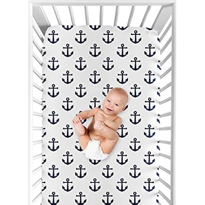 Sweet Jojo Designs Navy Blue White Anchors Boy Girl Fitted Crib Sheet Baby or Toddler Bed Nursery - Nautical Theme Ocean… 51DNwW1rz3L