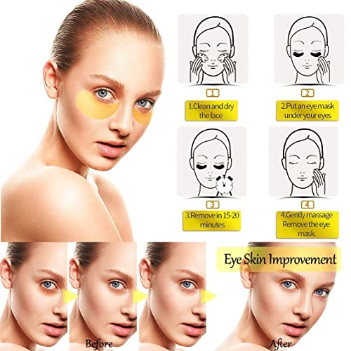 Mascara para los Ojos 60 Pcs Parches Ojos, Parches Ojeras 24k, Colageno Parches Contorno de Ojos, Eliminar Parches Ojos Bolsas y Ojeras, Patas de Gallo e Hinchazón, Hidratante Contorno de Ojos Antiarrugas (Oro)
