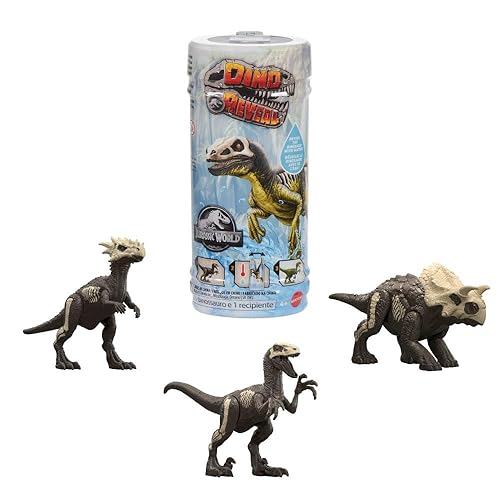 Mattel Jurassic World Dino Reveal Dinosaur Toys, Unpack Surprise & Warm Water Uncovers Full Decoration, 5 to 7 Inches, Species Vary, JDC52