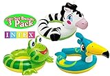 Intex Animal Split Ring Pool Floats Gift Set Bundle Includes Zebra, Frog & Pelican - 3 Pack