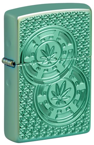 Zippo Cannabis Chips Design Armor High Polish Green Pocket Lighter