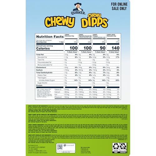QUAKER CHEWY GRANOLA BARS, CHEWY & DIPPS VARIETY PACK, 58 COUNT