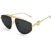 Oversized Aviator Sunglasses for Women Men Trendy Fashion Big Shades Tinted Lens Gold Metal Sun Glasses UV400