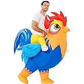 JUROSAICA Chicken Costume Adult Inflatable Costume Ride On Blow Up Rooster Animal Suit Funny Halloween Thanksgiving Costume Christma Gift For Men Women Party