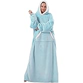 Sioloc Wearable Blanket Hoodie for Women/Kids/Men, Oversized & Cozy Sherpa Lined Hoodie Sweatshirt Blanket(Baby Blue,Oversized)