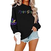 MNLYBABY Mardi Gras Sweatshirt Women Carnival Themed Mask Graphic Shirt Mardi Gras Day Shirt Casual Long Sleeve Tops