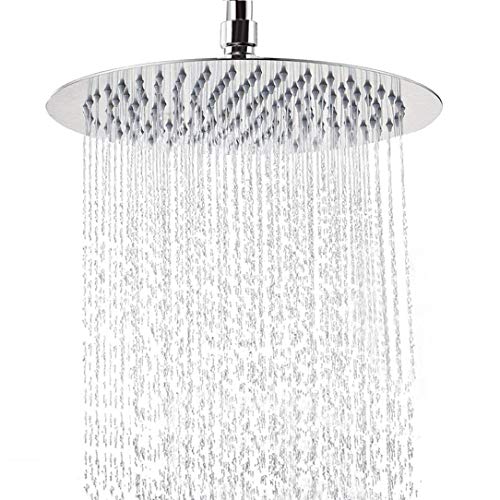 12 Inch Rain Shower Head, NearMoon High Pressure Stainless Steel Bath Shower, Ultra Thin Rainfall Showerhead Waterfall Body Covering with Silicone Nozzle and Powerful Spray Performance (12'' Round)