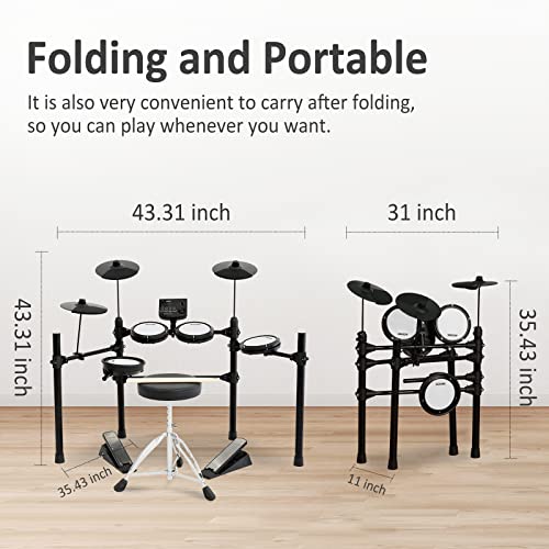AODSK Electric Drum Set,Electronic Drum Kit For Kids With 195 Sounds