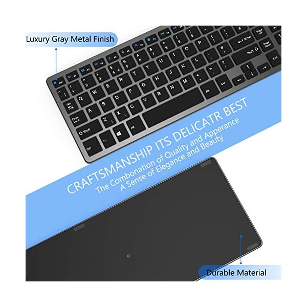 Wireless-Keyboard-24GHz-Ultra-Slim-Rechargeable-Wireless-Keyboard-with-Numeric-Keypad-for-Computer-PC-Laptop-Surface-QWERTY-UK-Layout-Gray Vivefox Wireless Keyboard, 2.4GHz Ultra Slim Rechargeable Wireless Keyboard with Numeric Keypad for Computer, PC, Laptop…