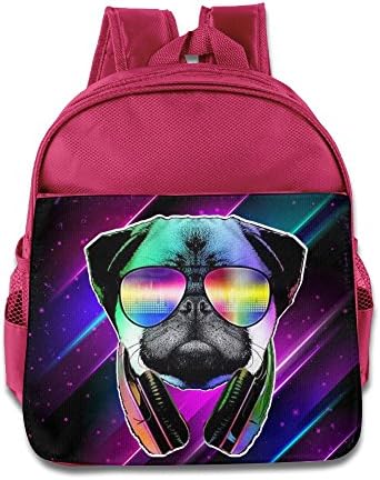 DJ Pug Dog Headphones Sunglasses Children Toddler Backpack Preschool Carry Bag Boys Girls Pink