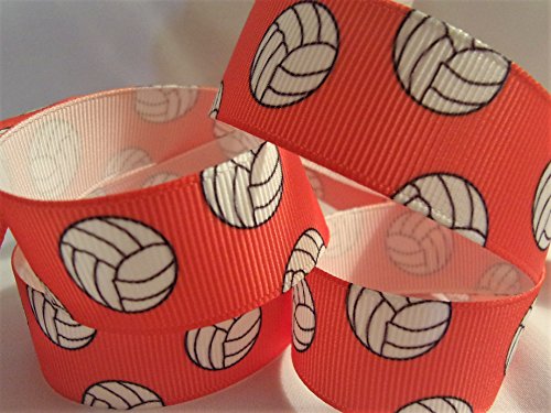 Grosgrain Ribbon Orange Volleyball Print - 7/8