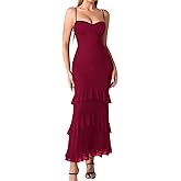 XinFSh Women Ruffle Bodycon Maxi Dress Spaghetti Strap Long Formal Wedding Guest Cocktail Party Dresses