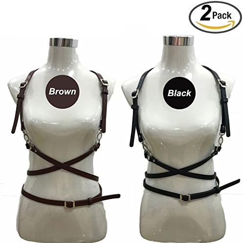2 X PU Leather Harness Adjustable Buckles Waist Belts for Sexy women Dark Rock Street Strap Body (Black + Brown) by TTqp