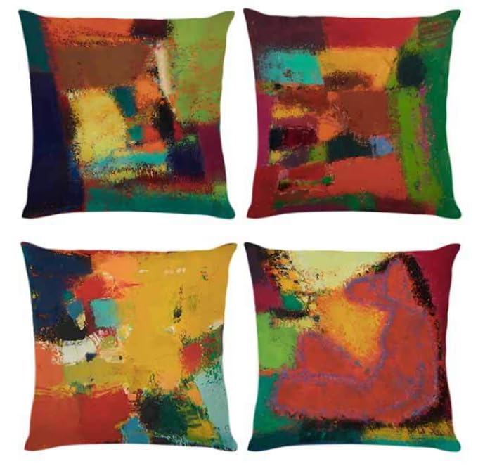 BAOKU Modern Art Colorful Painting Cushion Covers 18x18 Inch Throw Pillow Covers Soft Pillowcases for Sofa Bed Home Garden Patio Decor Set of 4