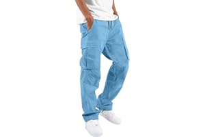 Kaniem Mens Cargo Pants with Pockets Summer Solid Color Pocket Zipper Cargo Pants Casual Trousers Men's Pants